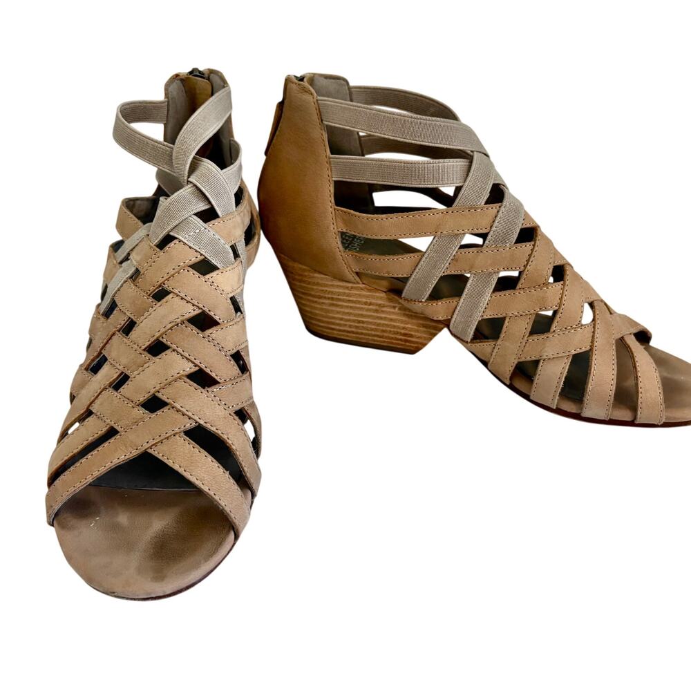 Eileen Fisher Oodle Nubuck Leather Strappy Block Heel Sandals Back Zip 8